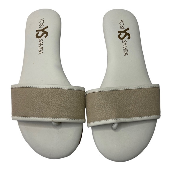 Yosi Samra Rory Beige & Biscotti Cowhide Padded Foot Bed Slides Sandal Size 5 - Picture 3 of 10